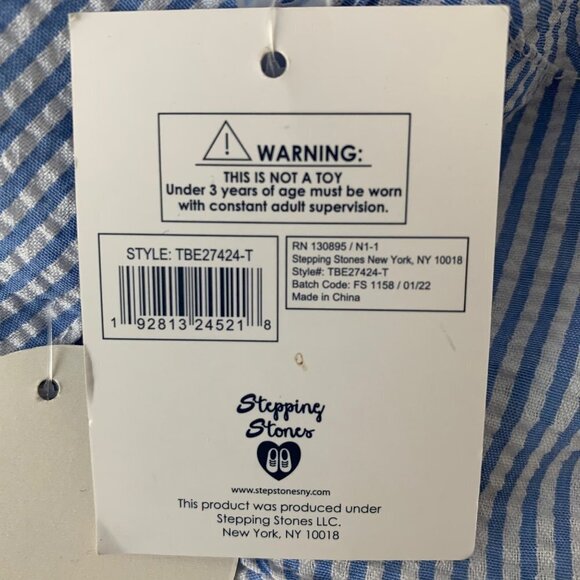 Fresh Steps reversible bucket hat Kids 2-4T Blue white seersucker and Dinosaur - Picture 8 of 8